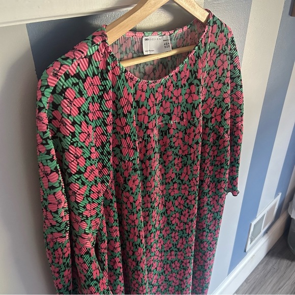 ASOS maternity mini pluses crew neck dress pink green floral - Picture 4 of 10